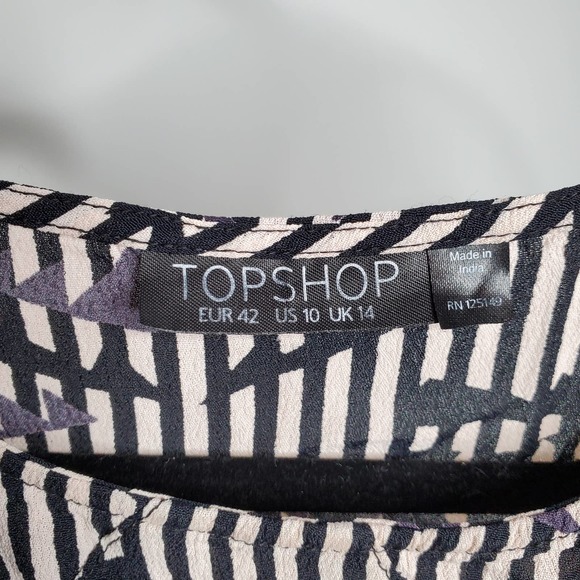 TOPSHOP Black and Off White Sleeveless Top Tunic Blouse Sz 10 - Picture 4 of 7